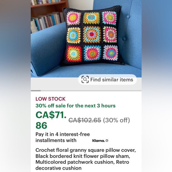 Hand crafted! Boho Granny square crochet retro cushion! Colourful 17”x17” - Picture 17 of 17